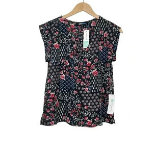 Alice Blue Floral Short Sleeve V-Neck Blouse Size XS